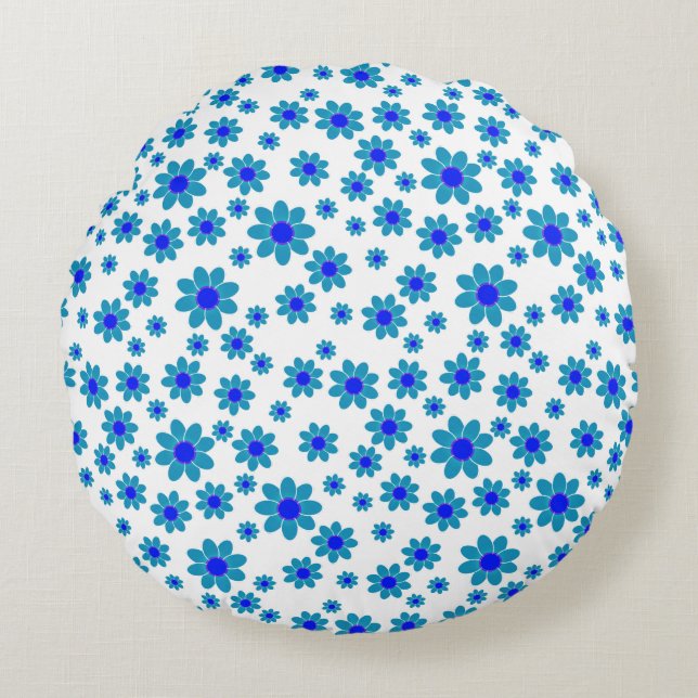 Coussins Ronds Bleu | Floral Repeating Daisy Motif (Devant)