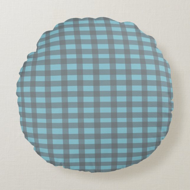 Coussins Ronds Bleu Gingham  (Devant)