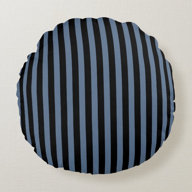 Coussins Ronds Bleu gris et noir rayures (Devant)