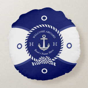 Coussins Ronds Bleu marine blanc Ancre Cercle de vie Nautique