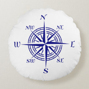 Coussins Ronds Bleu marine sur le rose de boussole côtier blanc
