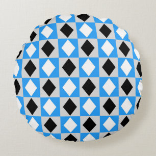 Coussins Ronds Bleu noir blanc géométrique Rhombus Diamant