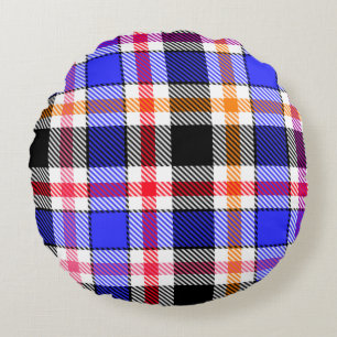 Coussins Ronds Bleu Noir Multicolore Flanelle Carreaux Tartan