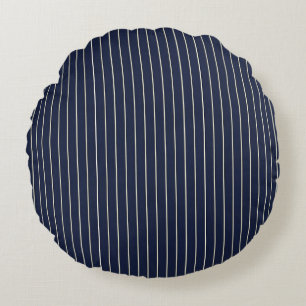 Coussins Ronds Bleu Nuit Classique avec Rayures au Blanc d'Ivoire