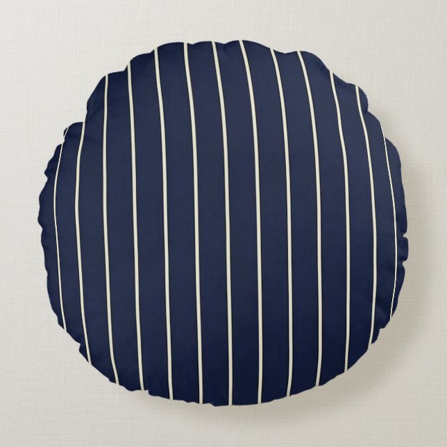 Coussins Ronds Bleu Nuit Classique Rayures Ivory Minces (Devant)
