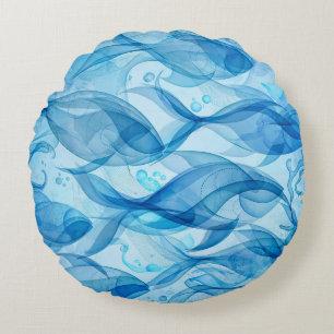 Coussins Ronds Bleu Poisson Flowing Abstrait Harmonieux
