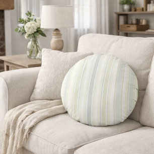 Coussins Ronds Bleu Poussiéreux Neutre Rayé Fermes Rustiques