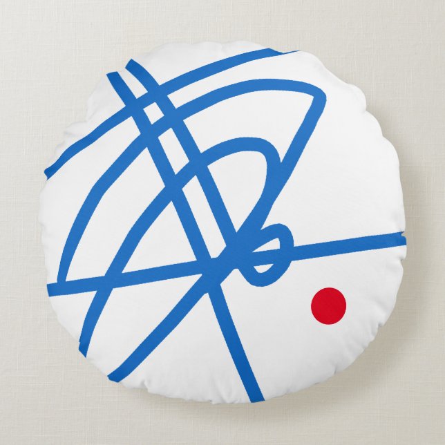 Coussins Ronds Bleu Rouge Blanc Art Abstrait Minimalisme (Devant)