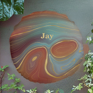 Coussins Ronds Bleu Rouge et Tan Agate Look avec Or