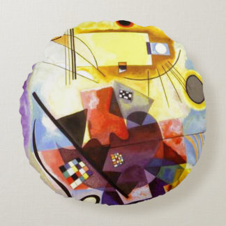 Coussins Ronds Bleu rouge jaune Kandinsky peinture Abstraite