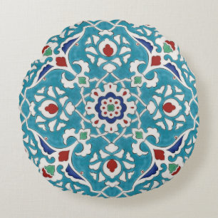 Coussins Ronds Bleu Rouge Vert Blanc Portugais Azulejo Motif