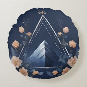 Coussins Ronds Bleu sarcelle de minuit floral art AI