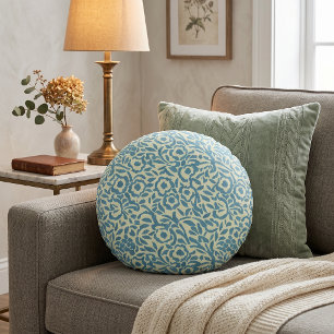 Coussins Ronds Bleu sarcelle élégant et floral abstrait vert
