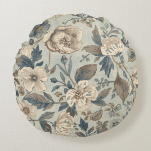 Coussins Ronds Bleu sarcelle poussiéreux marron beige florale de