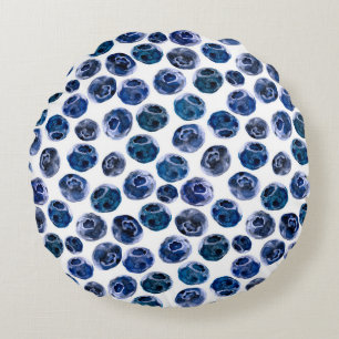 Coussins Ronds Bleuets : motif illustré d'aquarelle.