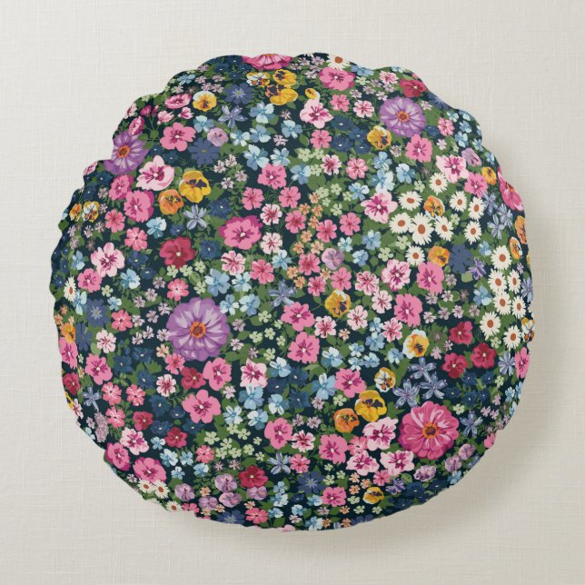Coussins Ronds Blooming midsummer meadow seamless pattern. Plant  (Devant)