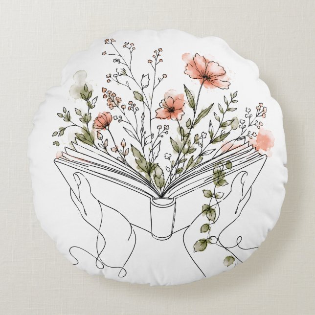 Coussins Ronds Blooms Book Botanical Line Art (Devant)