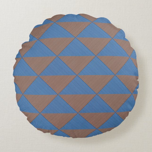 Coussins Ronds Blue and Brown Geometric Diamond Pattern | Modern  (Devant)