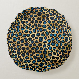 Coussins Ronds Blue and Gold Leopard Series Design 4