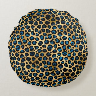 Coussins Ronds Blue and Gold Leopard Series Design 4