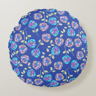 Coussins Ronds Blue and Purple Floral Pattern