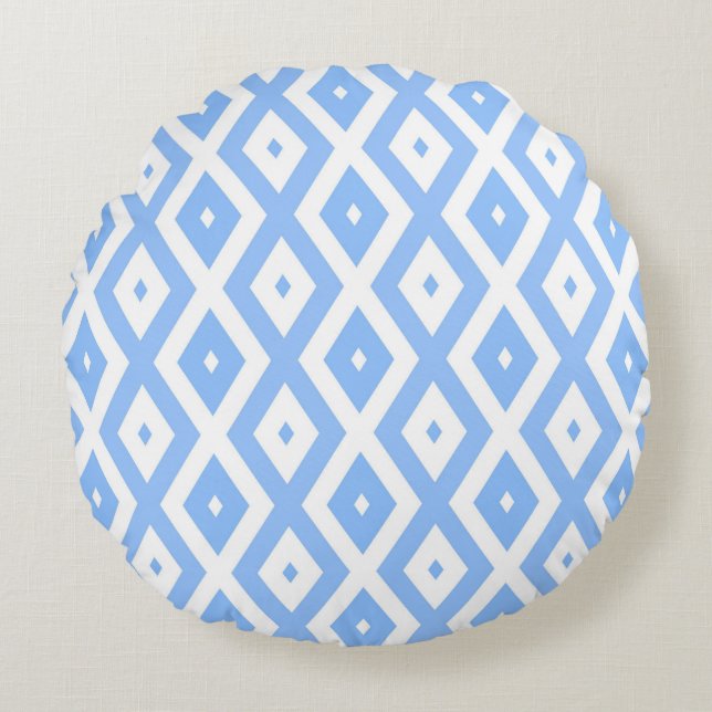 Coussins Ronds Blue and white diamond pattern (Devant)