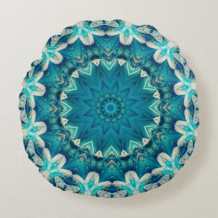 Coussins Ronds Blue Aqua Mandala Rosette Retro Hippie