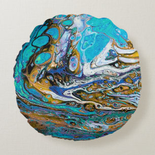 Coussins Ronds Blue Beach, Rivière eau et pierres Art abstrait
