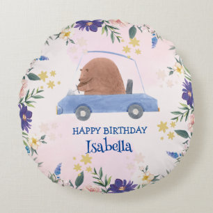 Coussins Ronds Blue Bear Race car Fleur tropicale Fête d'annivers