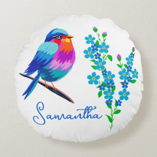 Coussins Ronds Blue Birdie Oubliez-moi pas Fleur 80e anniversaire