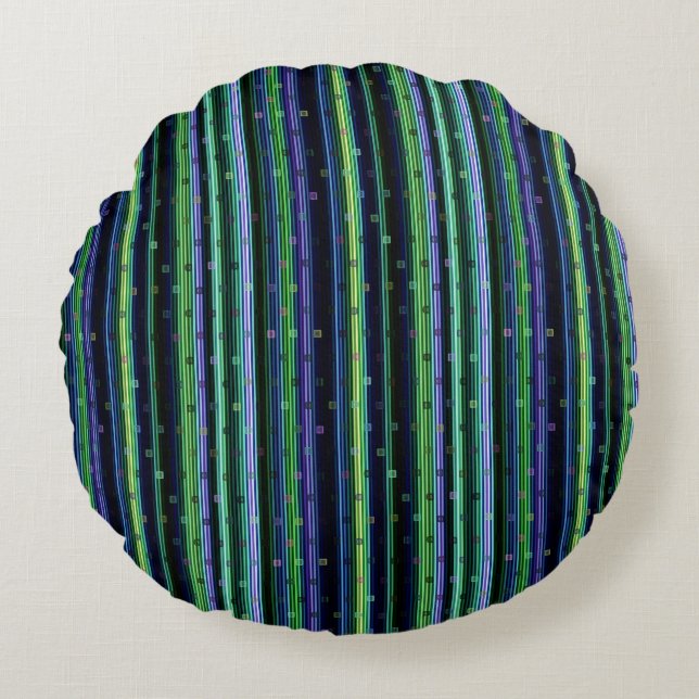 Coussins Ronds Blue, green, purple geometric with stripes (Devant)