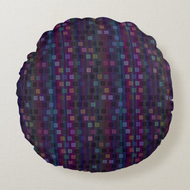 Coussins Ronds Blue, green, purple, pink squares with stripes (Devant)