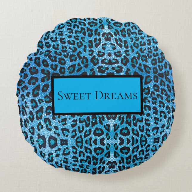 Coussins Ronds Blue Leopard Faux Sparkle Sweet Dreams Modern Chic (Devant)