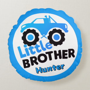 Coussins Ronds Blue Little Brother Monster Truck Nom personnalisé