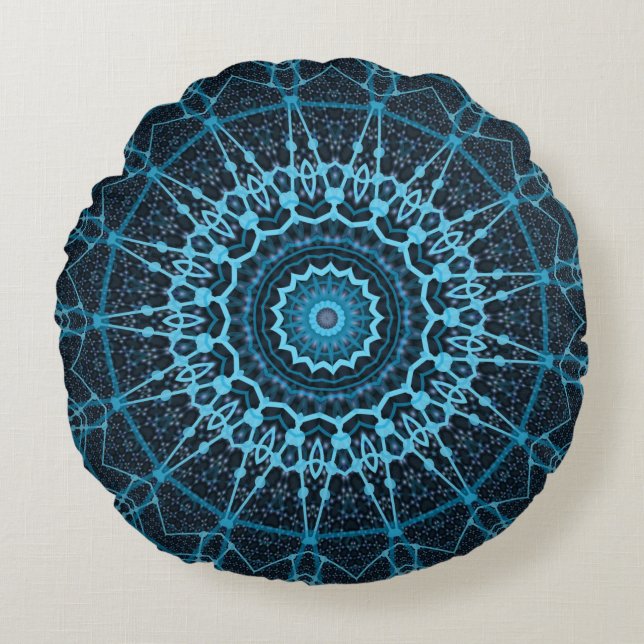 Coussins Ronds Blue Mandala Net Retro Hippie Trippy Boho Chic (Devant)