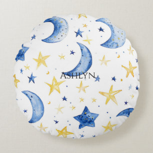 Coussins Ronds Blue Moons Gold Stars
