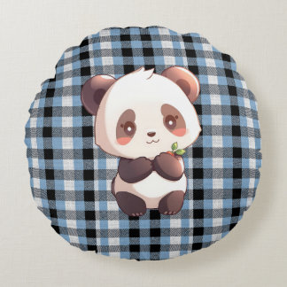 Coussins Ronds Blue Plaid Panda Throw Pillow