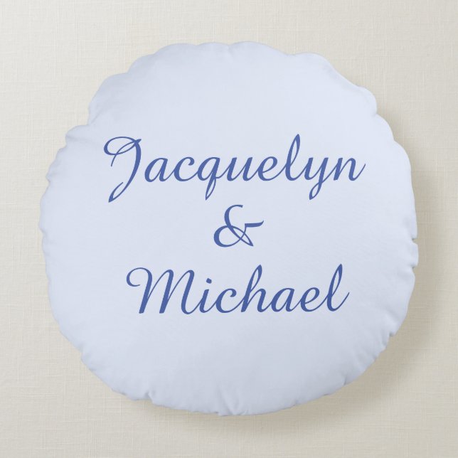 Coussins Ronds Blue Plain Élégant Moderne Calligraphie Nom (Devant)