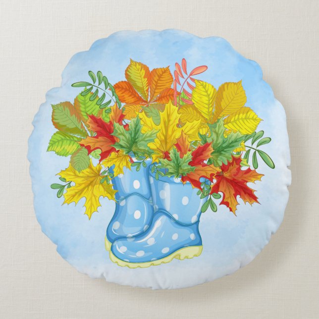 Coussins Ronds Blue Polka-dot Rain Boots (Devant)