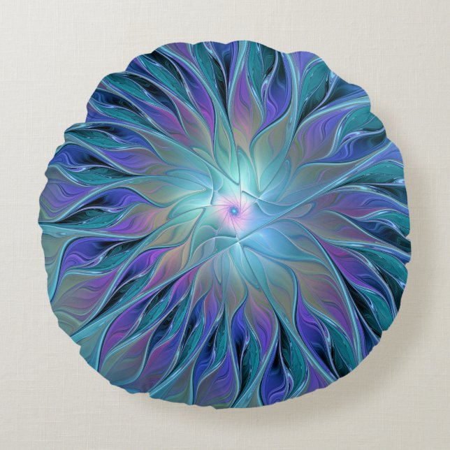 Coussins Ronds Blue Purple Flower Dream Abstrait Fractal Art (Devant)