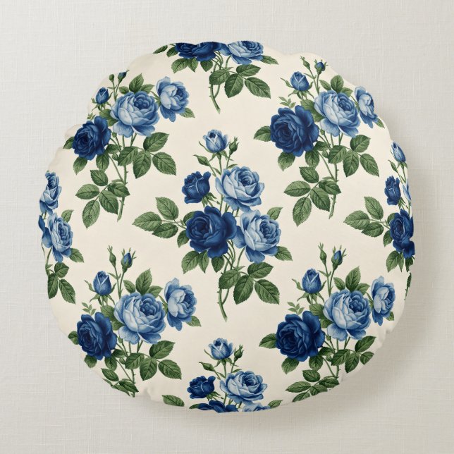 Coussins Ronds Blue Rose Floral Pattern (Devant)