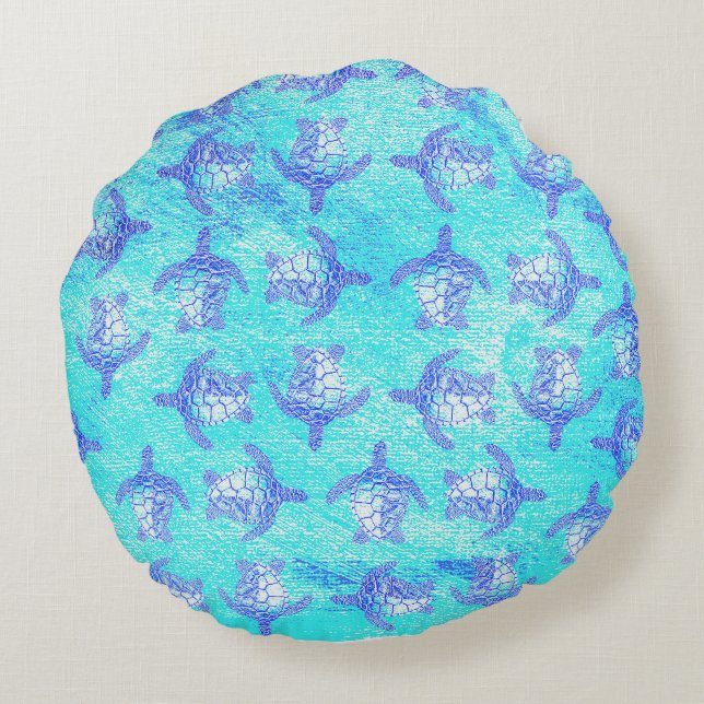 Coussins Ronds Blue Sea Turtle Print (Dos)