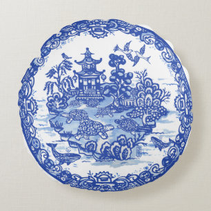 Coussins Ronds Blue Willow Isle of Turtles Jardin Whimsical