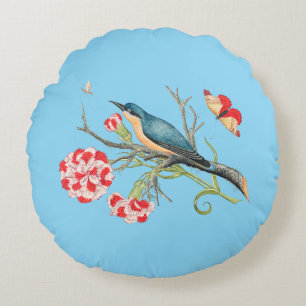 Coussins Ronds Bluebird sur les oeillets, illustration vintage,