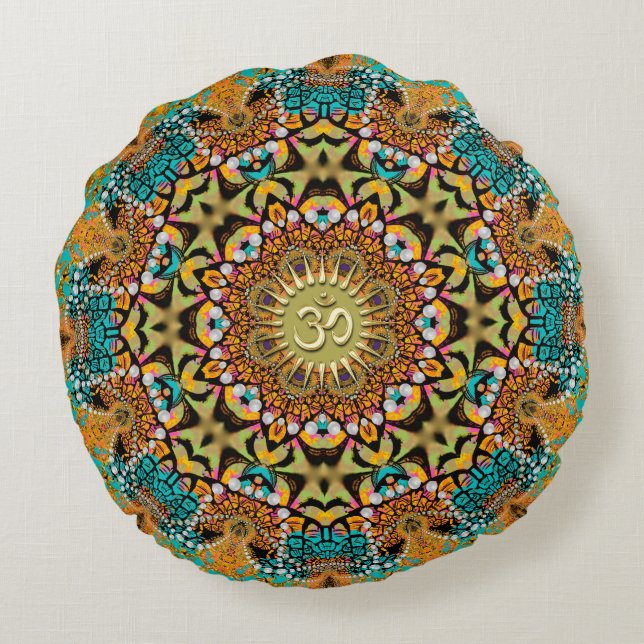 Coussins Ronds Bohème Batik Mandala OM Yoga Round Cushion (Dos)