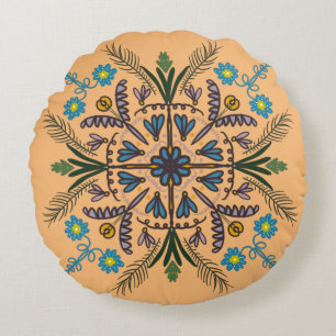 Coussins Ronds Bohème Mandala coloré Botanique Orange