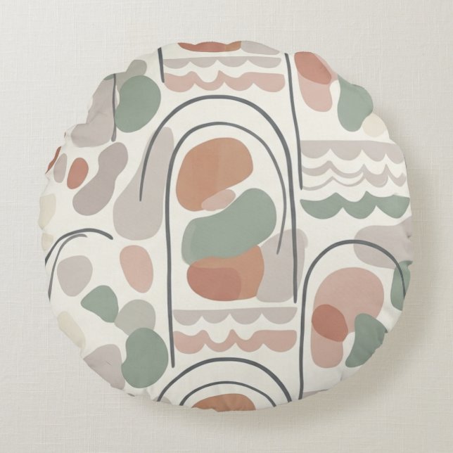 Coussins Ronds Boho Abstract Organic Shape Pillow - Earthy Terrac (Devant)