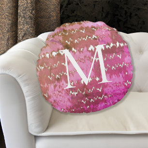 Coussins Ronds Boho Abstrait Tie Dye Motif Monogrammé