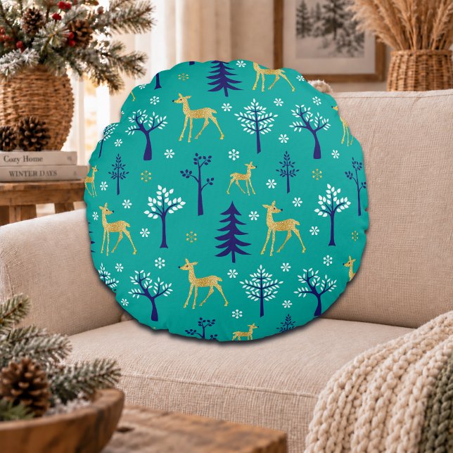 Coussins Ronds Boho Arbres Cerfs Dorés Moderne (Créateur téléchargé)