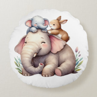 Coussins Ronds Boho Baby Room Decor | Elephant and baby bunny | 